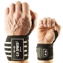 Strongman Wrist Wraps 50 cm, Black/White  Strongman håndleddslindringer 50 cm Svart Hvit